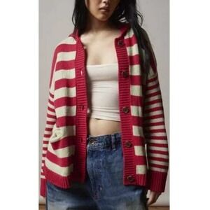 Urban Outfitters BDG Red/Cream Striped Knit‎ Nicky Cardigan Collared XS NWT